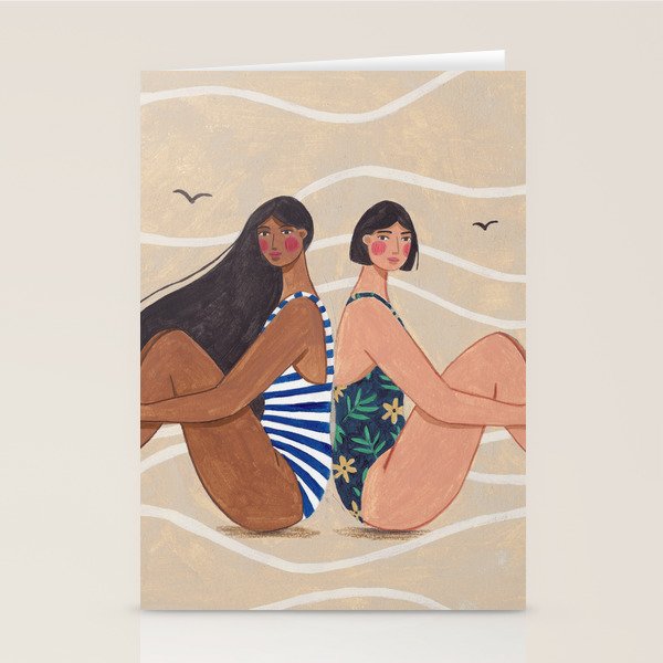 Women by the Sea Modern Beach Illustration Stationery Card Gallery Image 2