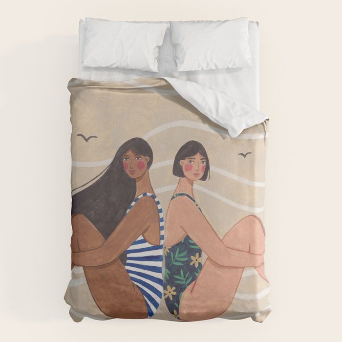 Women by the Sea Modern Beach Illustration Duvet Cover Gallery Image 6