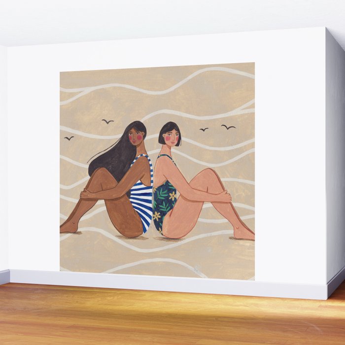 Women by the Sea Modern Beach Illustration Wall Mural Gallery Image 2