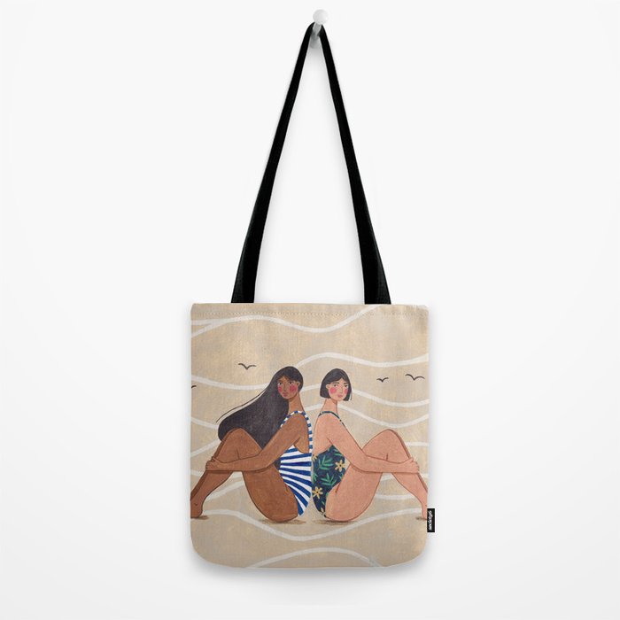 Women by the Sea Modern Beach Illustration Tote Bag Gallery Image 2