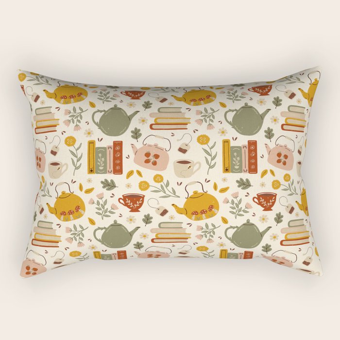 Flowery Books and Tea Rectangular Pillow Gallery Image 1