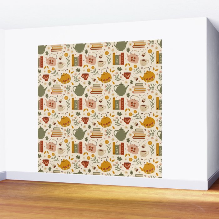 Flowery Books and Tea Wall Mural Gallery Image 2