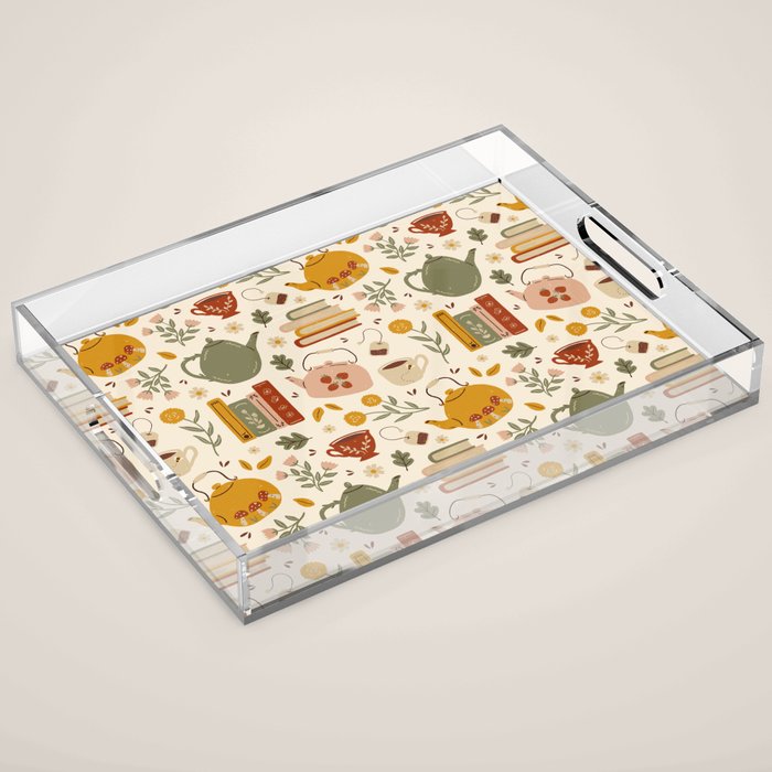 Flowery Books and Tea Acrylic Tray Gallery Image 1