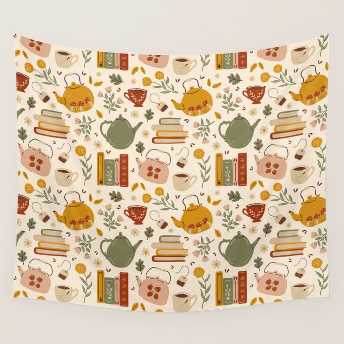 Flowery Books and Tea Wall Tapestry Gallery Image 1