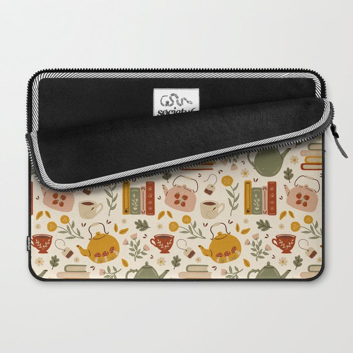 Flowery Books and Tea Laptop Sleeve Gallery Image 2