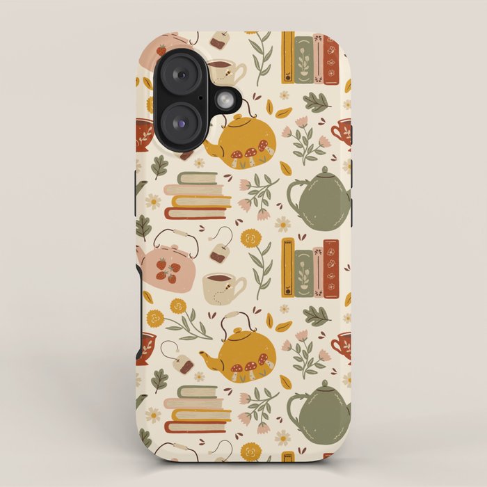 Flowery Books and Tea iPhone Case Gallery Image 1