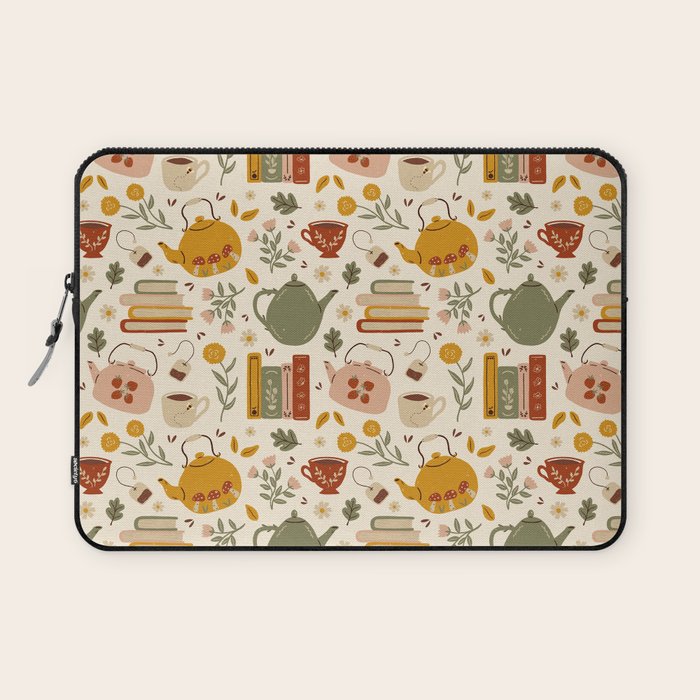 Flowery Books and Tea Laptop Sleeve Gallery Image 1