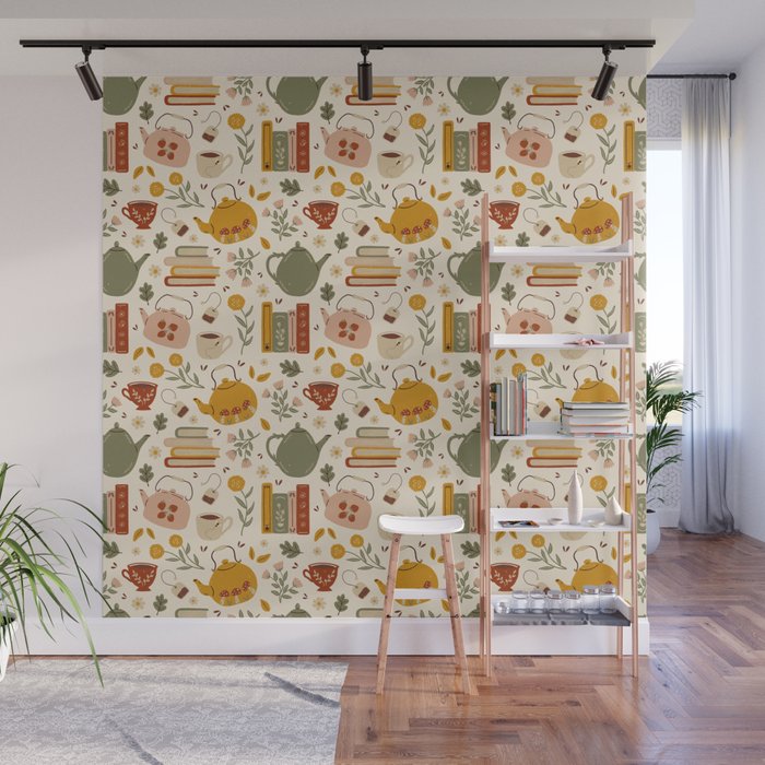 Flowery Books and Tea Wall Mural Gallery Image 1