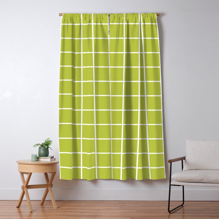 Grid Pattern Chartreuse 2 Window Curtain Gallery Image 5