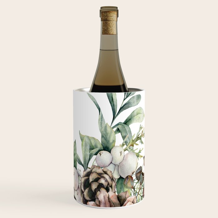 Christmas Pine Bouquet, Watercolor Floral Prints Wine Chiller Gallery Image 3