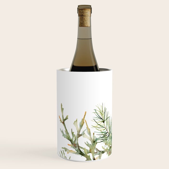 Christmas Pine Bouquet, Watercolor Floral Prints Wine Chiller Gallery Image 2
