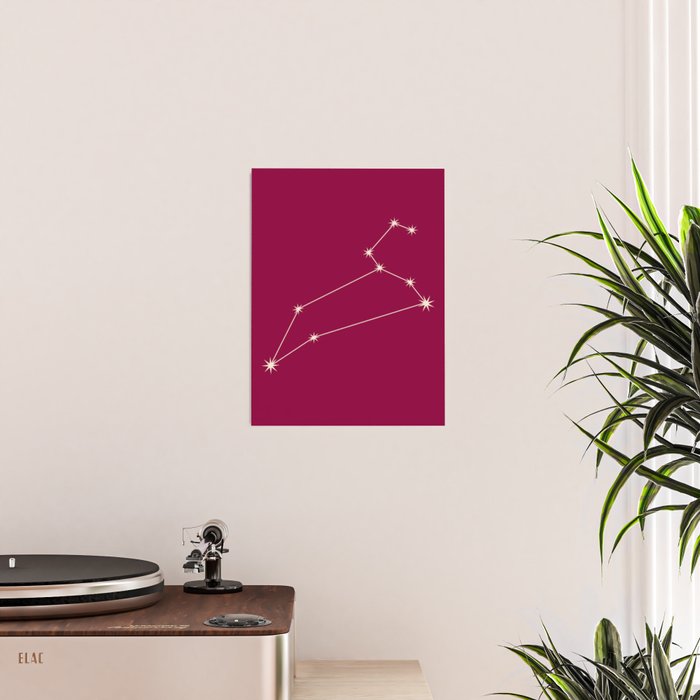 Leo Zodiac Star Constellation Line Art Magenta Pink Poster Gallery Image 2
