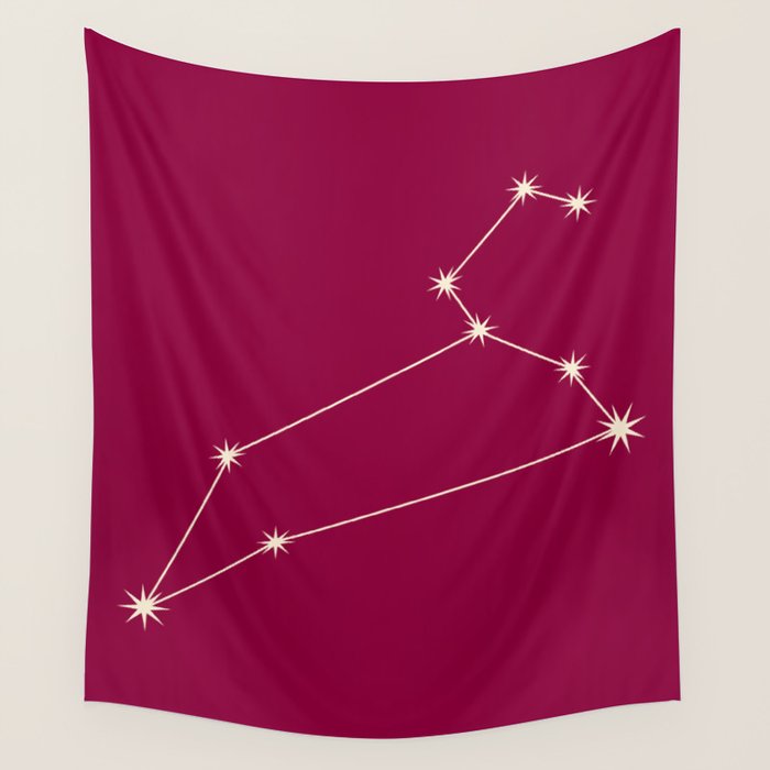 Leo Zodiac Star Constellation Line Art Magenta Pink Wall Tapestry Gallery Image 4