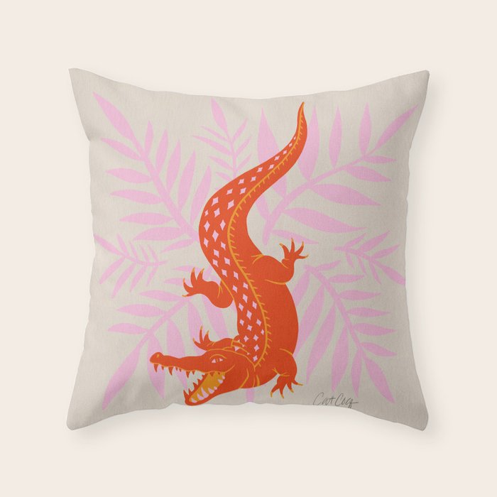Crocodile - Orange & Pink Throw Pillow Gallery Image 1
