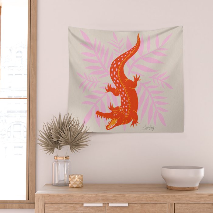 Crocodile - Orange & Pink Wall Tapestry Gallery Image 2