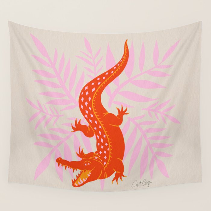 Crocodile - Orange & Pink Wall Tapestry Gallery Image 4