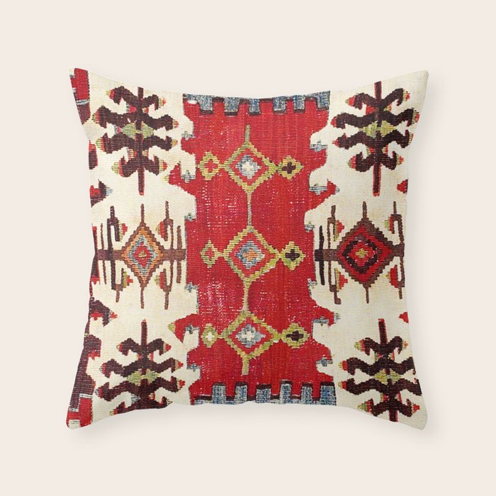 Burdur  Antique South West Anatolia Turkish Kilim Print Throw Pillow Gallery Image 1