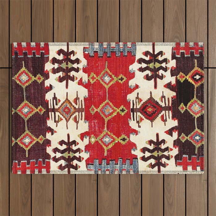 Burdur  Antique South West Anatolia Turkish Kilim Print Outdoor Rug Gallery Image 1