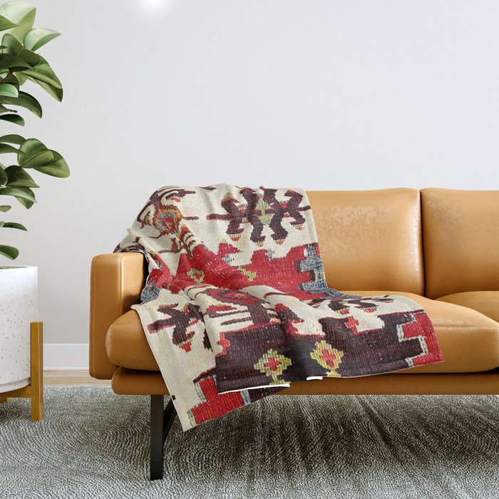 Burdur  Antique South West Anatolia Turkish Kilim Print Throw Blanket Gallery Image 1