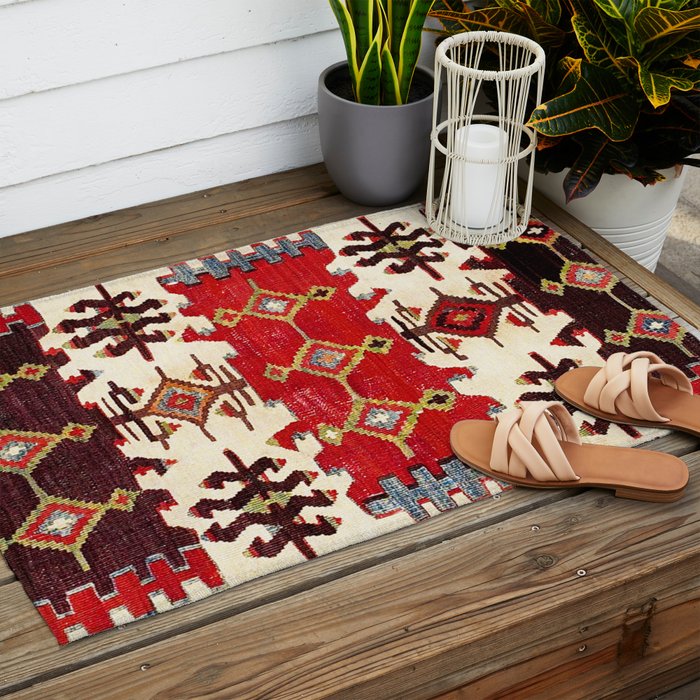 Burdur  Antique South West Anatolia Turkish Kilim Print Outdoor Rug Gallery Image 2