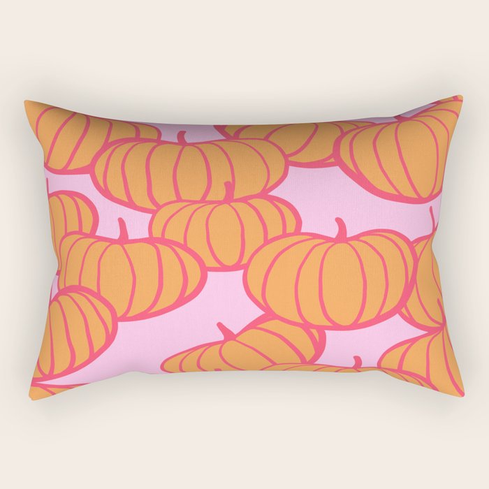 Retro Dopamine Pumpkin Fall Pattern - Orange on Pink Rectangular Pillow Gallery Image 2