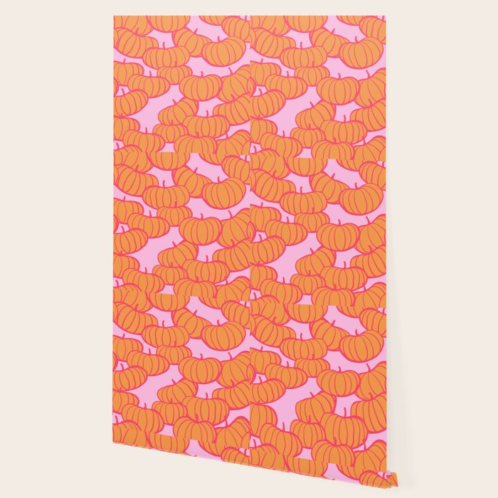 Retro Dopamine Pumpkin Fall Pattern - Orange on Pink Wallpaper Gallery Image 2