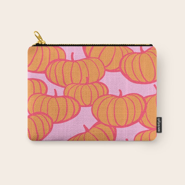 Retro Dopamine Pumpkin Fall Pattern - Orange on Pink Carry All Pouch Gallery Image 1