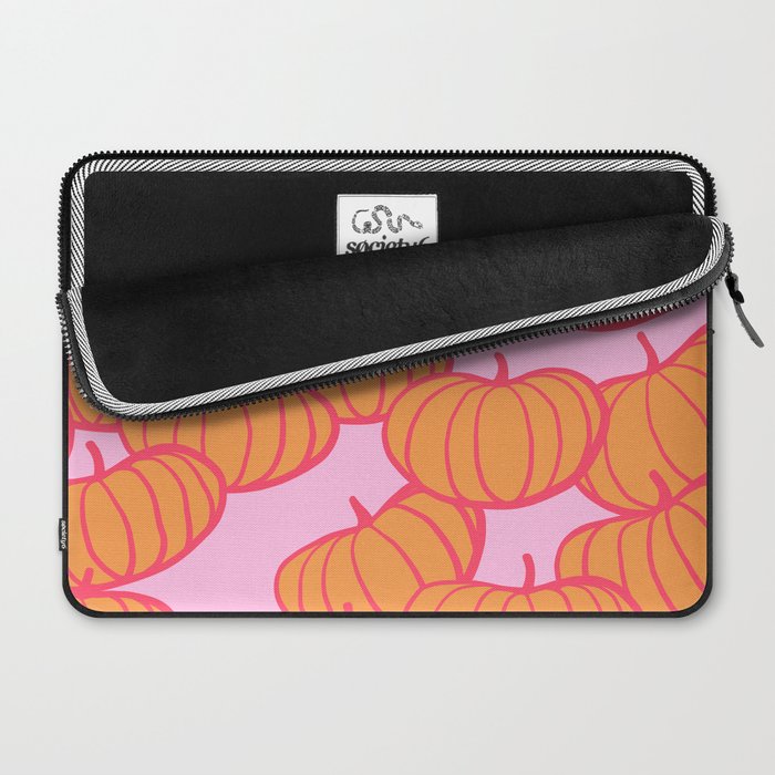 Retro Dopamine Pumpkin Fall Pattern - Orange on Pink Laptop Sleeve Gallery Image 2