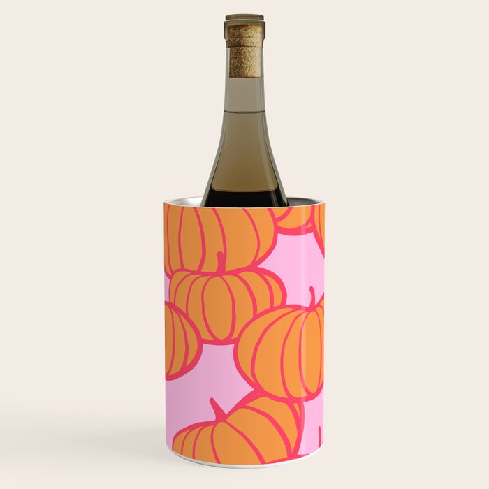 Retro Dopamine Pumpkin Fall Pattern - Orange on Pink Wine Chiller Gallery Image 1