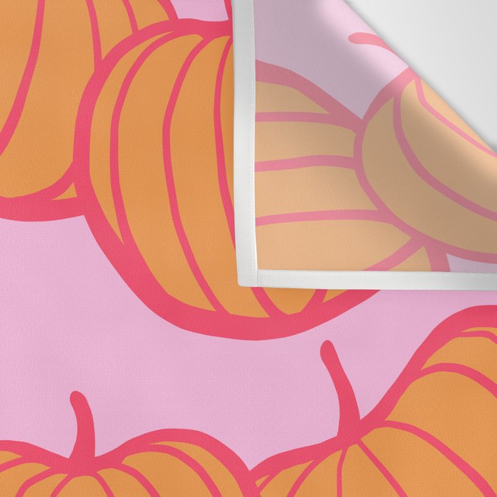 Retro Dopamine Pumpkin Fall Pattern - Orange on Pink Wall Tapestry Gallery Image 3