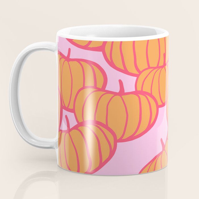 Retro Dopamine Pumpkin Fall Pattern - Orange on Pink Coffee Mug Gallery Image 3