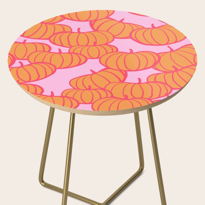 Retro Dopamine Pumpkin Fall Pattern - Orange on Pink Side Table Gallery Image 2