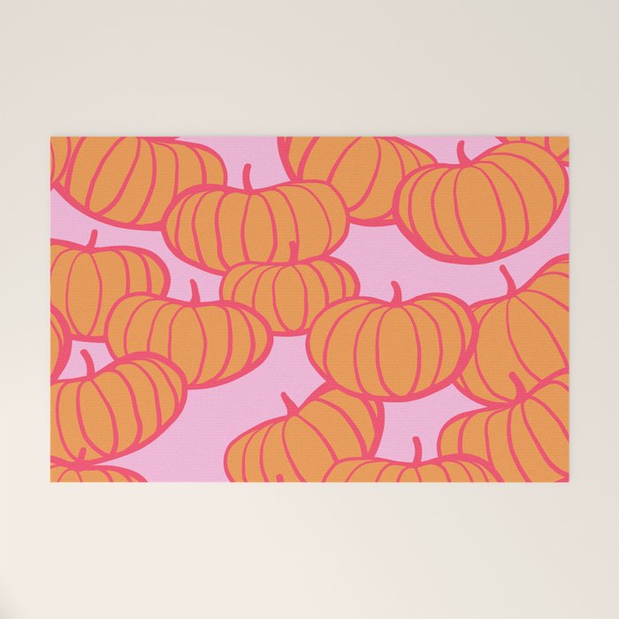 Retro Dopamine Pumpkin Fall Pattern - Orange on Pink Welcome Mat Gallery Image 1