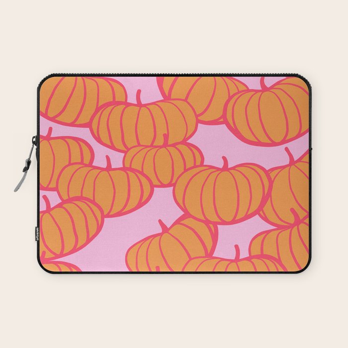 Retro Dopamine Pumpkin Fall Pattern - Orange on Pink Laptop Sleeve Gallery Image 1