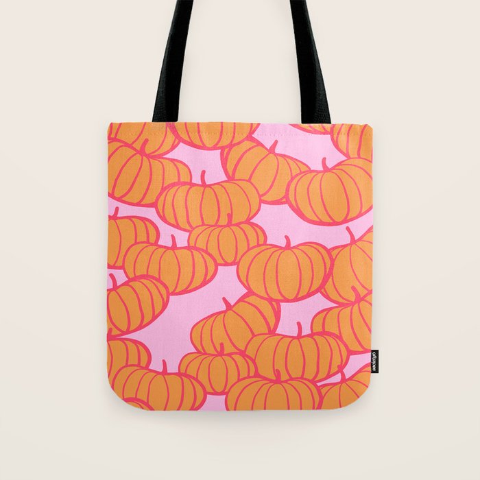 Retro Dopamine Pumpkin Fall Pattern - Orange on Pink Tote Bag Gallery Image 1