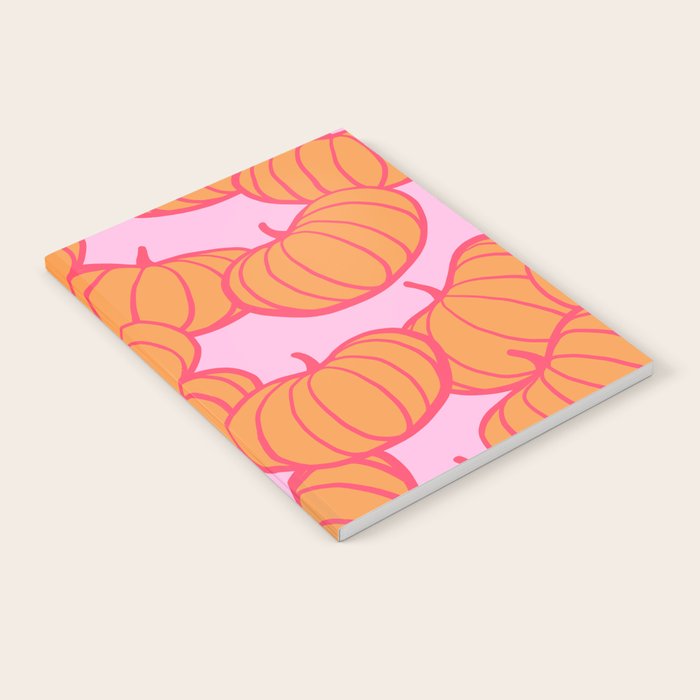 Retro Dopamine Pumpkin Fall Pattern - Orange on Pink Notebook Gallery Image 2