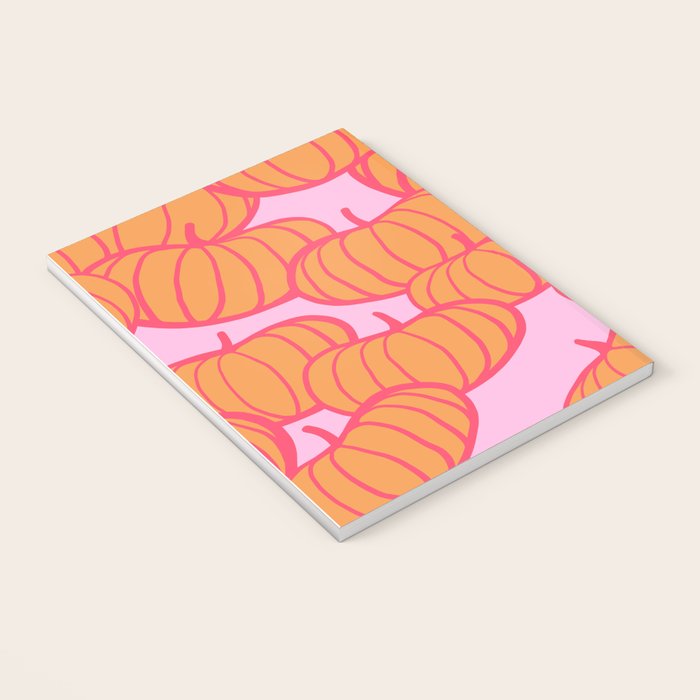 Retro Dopamine Pumpkin Fall Pattern - Orange on Pink Notebook Gallery Image 3