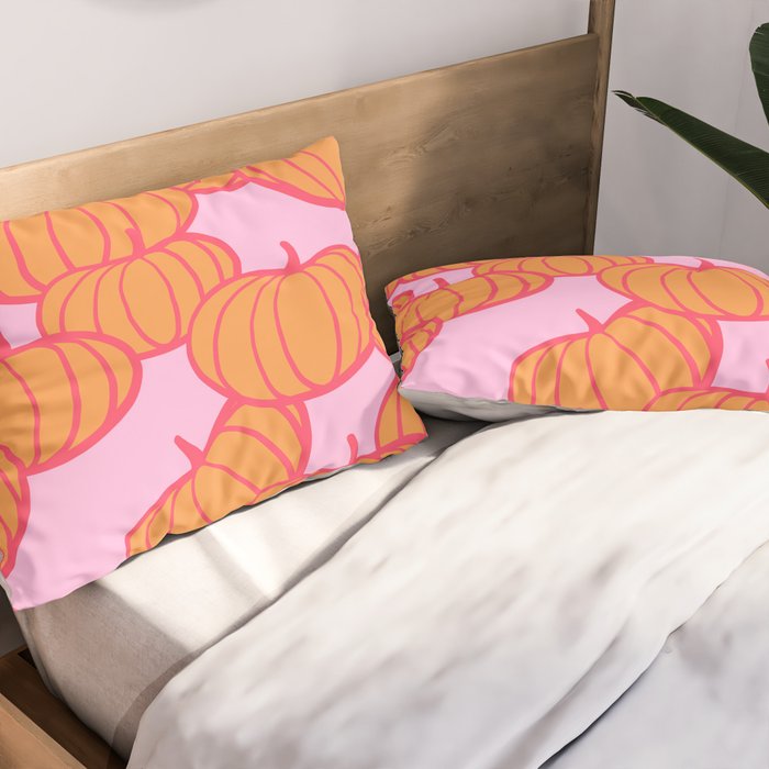Retro Dopamine Pumpkin Fall Pattern - Orange on Pink Pillow Sham Gallery Image 2