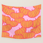 Retro Dopamine Pumpkin Fall Pattern - Orange on Pink Wall Tapestry Gallery Image 4