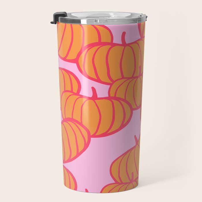 Retro Dopamine Pumpkin Fall Pattern - Orange on Pink Travel Mug Gallery Image 3