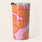 Retro Dopamine Pumpkin Fall Pattern - Orange on Pink Travel Mug Gallery Image 3