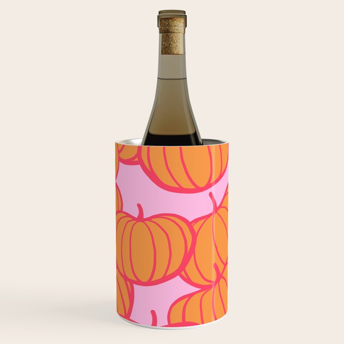 Retro Dopamine Pumpkin Fall Pattern - Orange on Pink Wine Chiller Gallery Image 3