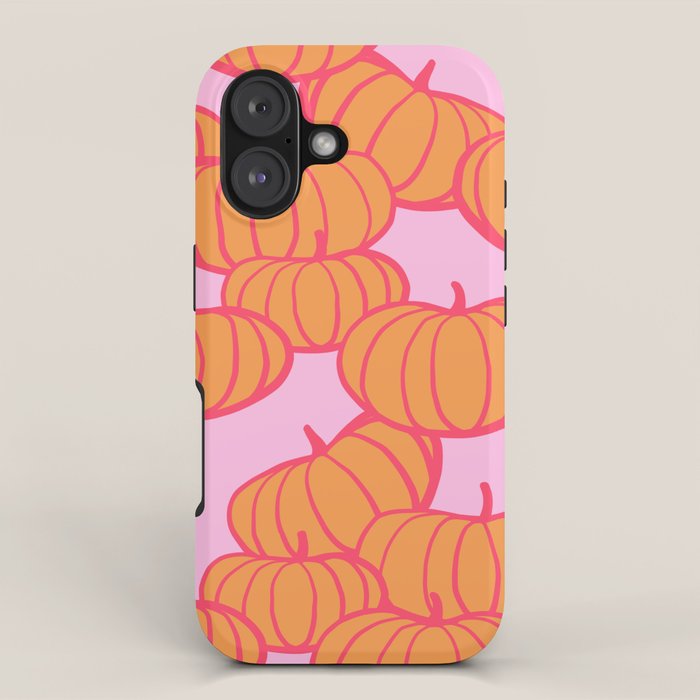 Retro Dopamine Pumpkin Fall Pattern - Orange on Pink iPhone Case Gallery Image 1