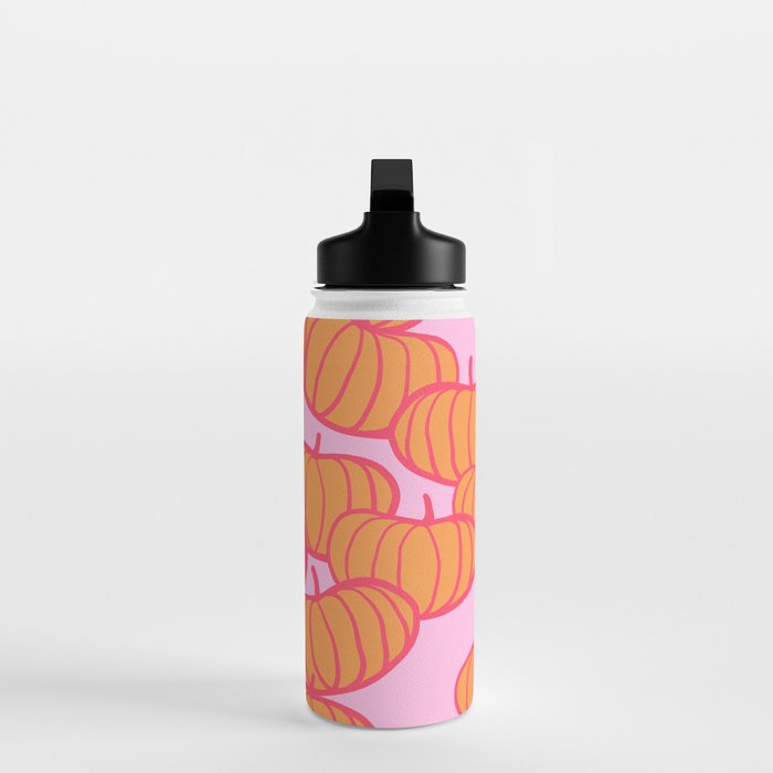 Retro Dopamine Pumpkin Fall Pattern - Orange on Pink Water Bottle Gallery Image 3