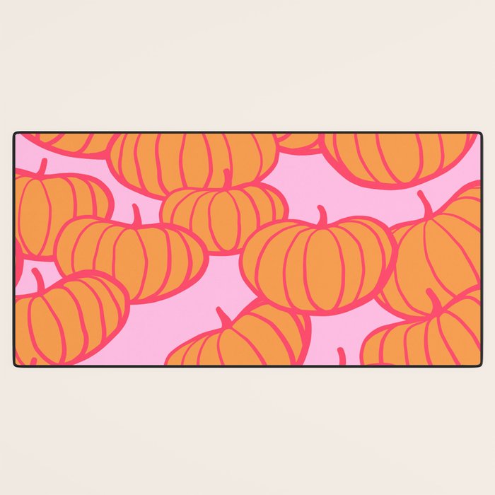 Retro Dopamine Pumpkin Fall Pattern - Orange on Pink Desk Mat Gallery Image 3