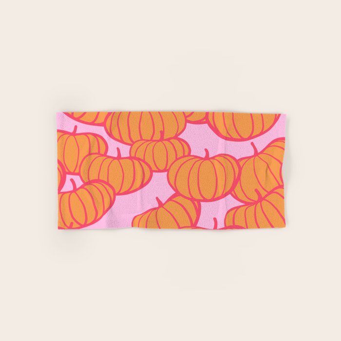 Retro Dopamine Pumpkin Fall Pattern - Orange on Pink Bath Towel Gallery Image 1