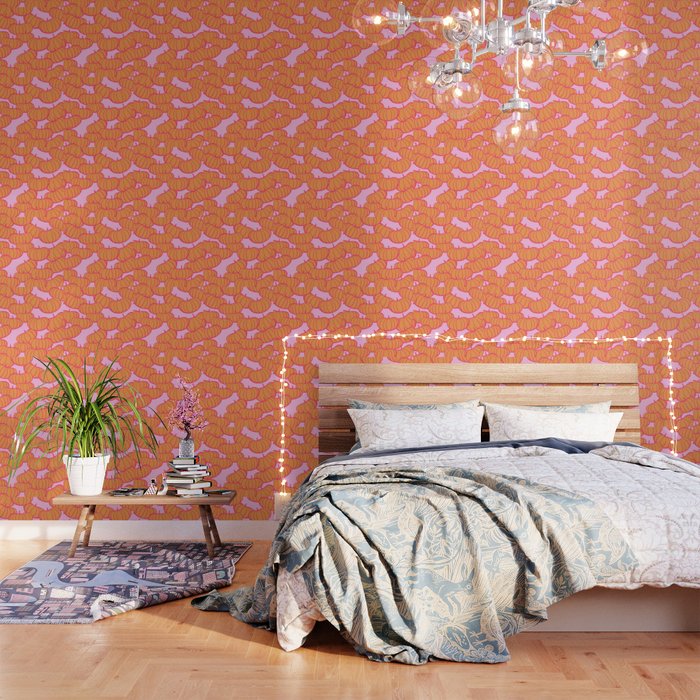 Retro Dopamine Pumpkin Fall Pattern - Orange on Pink Wallpaper Gallery Image 3