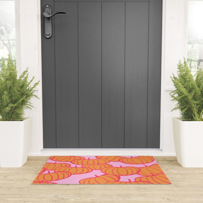 Retro Dopamine Pumpkin Fall Pattern - Orange on Pink Welcome Mat Gallery Image 3