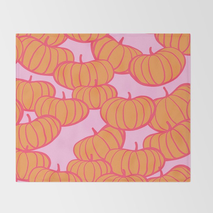 Retro Dopamine Pumpkin Fall Pattern - Orange on Pink Throw Blanket Gallery Image 2