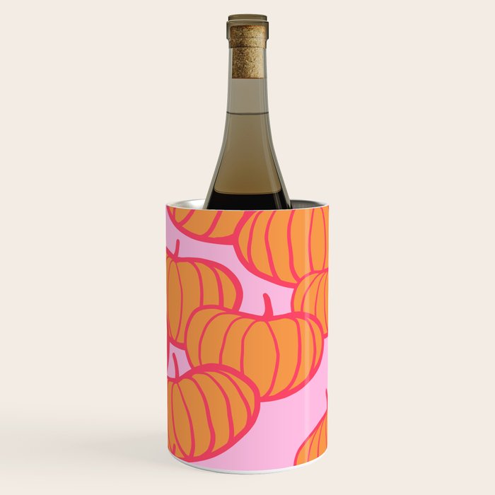 Retro Dopamine Pumpkin Fall Pattern - Orange on Pink Wine Chiller Gallery Image 2